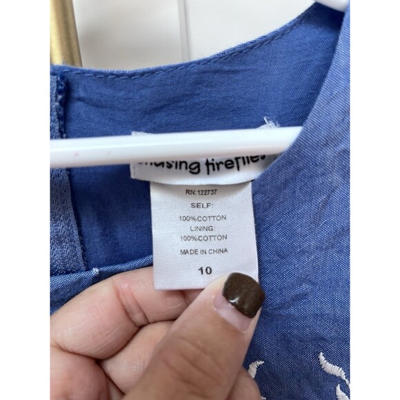Chasing Fireflies Cottagecore Dress Sz 10 Girls Blue Lace Trim Zipper Back - Picture 6 of 6